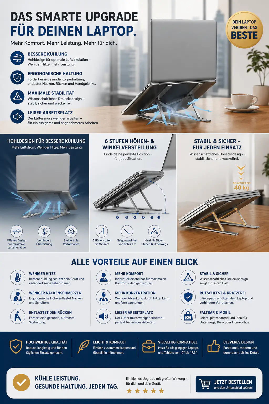 Laptopständer aus Aluminium – Mehr Komfort für Ihren Arbeitsplatz 💻✨ - SmartTechnik24
