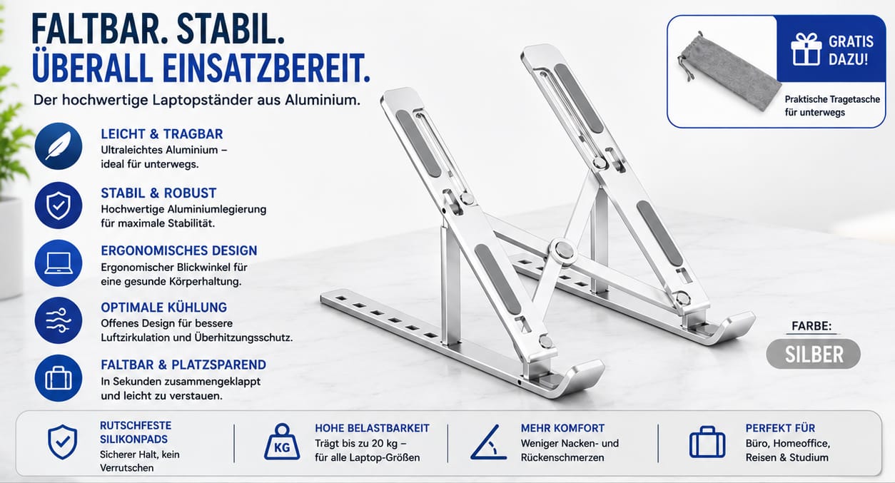 Laptopständer aus Aluminium – Mehr Komfort für Ihren Arbeitsplatz 💻✨