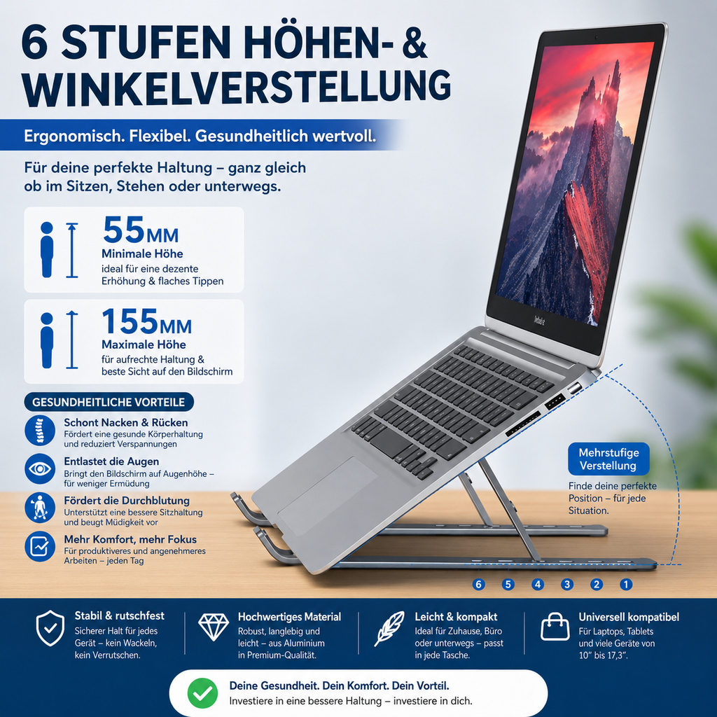 Laptopständer aus Aluminium – Mehr Komfort für Ihren Arbeitsplatz 💻✨