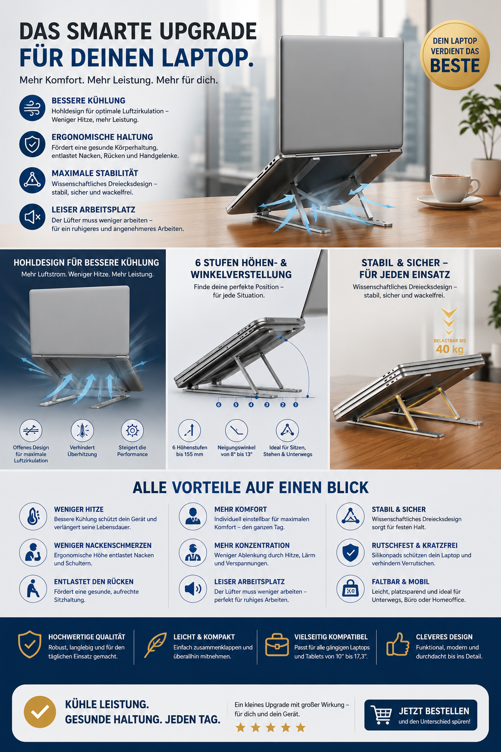 Laptopständer aus Aluminium – Mehr Komfort für Ihren Arbeitsplatz 💻✨